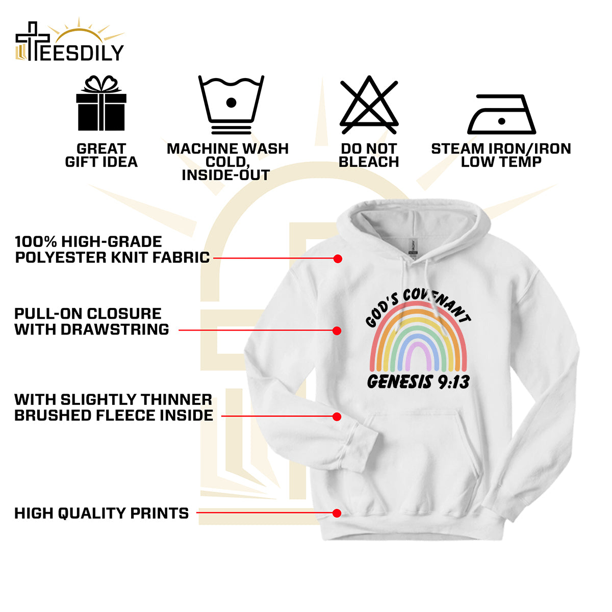 Teesdily | Jesus Rainbow Shirt, God's Covenant Genesis 9:13 Tee Sweatshirt Hoodie Mug, Jesus Lovers Gifts, Christian Rainbow Shirt, Bible Verse Tee