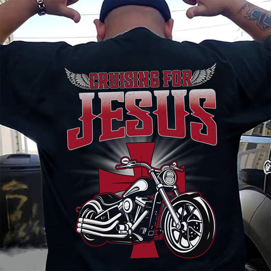 Teesdily | Christian Motorcycle Men's T-shirts, Cruising For Jesus Crew Neck Hoodie Sweatshirt, Biker Faith Mug, Speed Lover Matching Couple Outfits