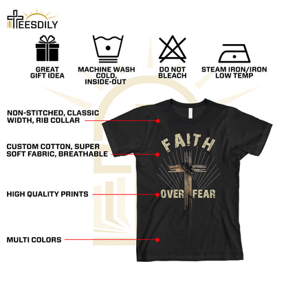 Teesdily | Jesus Cross Art Shirt, Faith Over Fear Tee Sweatshirt Hoodie Mug, Jesus Lovers Gifts, Christian Apparel, Christian Pastor Gifts