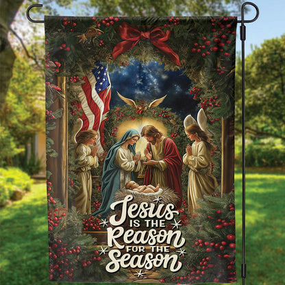 Teesdily | Jesus Nativity Christmas Flag, Jesus Is The Reason For The Season Christmas Garden Flag, Christmas Gift Decor Home