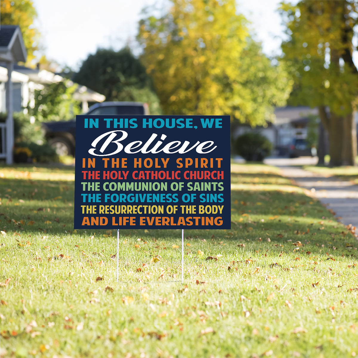 Teesdily | Jesus Yard Sign, In This House We Believe In The Holy Spirit Flag Garden Lawn Sign, Jesus Christ Banner Outdoor Sign, Jesus Lovers Gifts