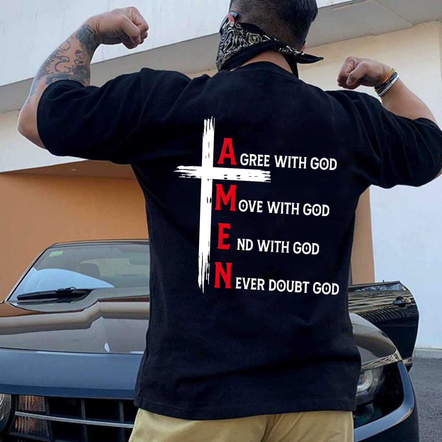 Teesdily | Jesus Cross T-shirt, Agree With God Move With God End With God Amen Tee Sweatshirt Hoodie Mug, Jesus Lovers Gifts, Christian Tee