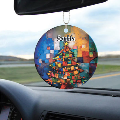 Teesdily | Customized Christmas Tree Ornament, Christmas 2024 Car Hanging Rear View Mirror, Xmas Ornaments Decor Home, Christmas Gift For Mom Dad