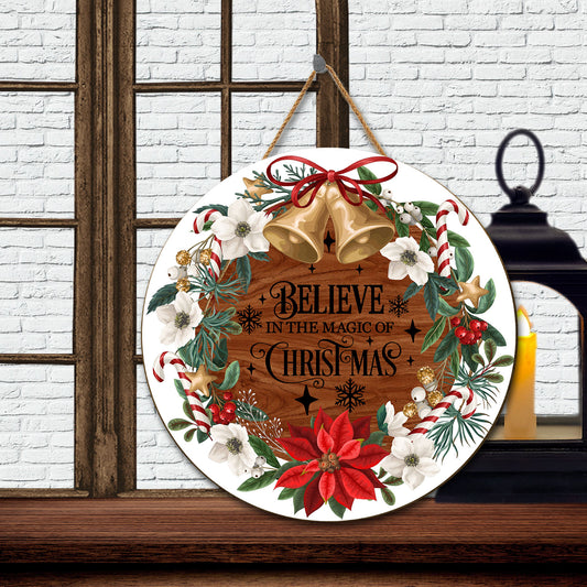 Teesdily | Christmas Positive Slogan Christmas Wreath Wood Sign Door Decoration Happy Christmas's Day Holiday Gift Idea Office Decor