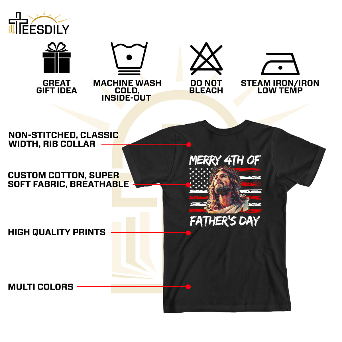 Teesdily | Jesus Dad American Flag T-shirt, Merry 4th Of Father's Day Sweatshirt, Happy Independence Day Gift, Dad Shirt Hoodie, Christian Mug Cup