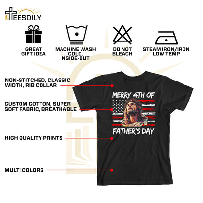 Teesdily | Jesus Dad American Flag T-shirt, Merry 4th Of Father's Day Sweatshirt, Happy Independence Day Gift, Dad Shirt Hoodie, Christian Mug Cup