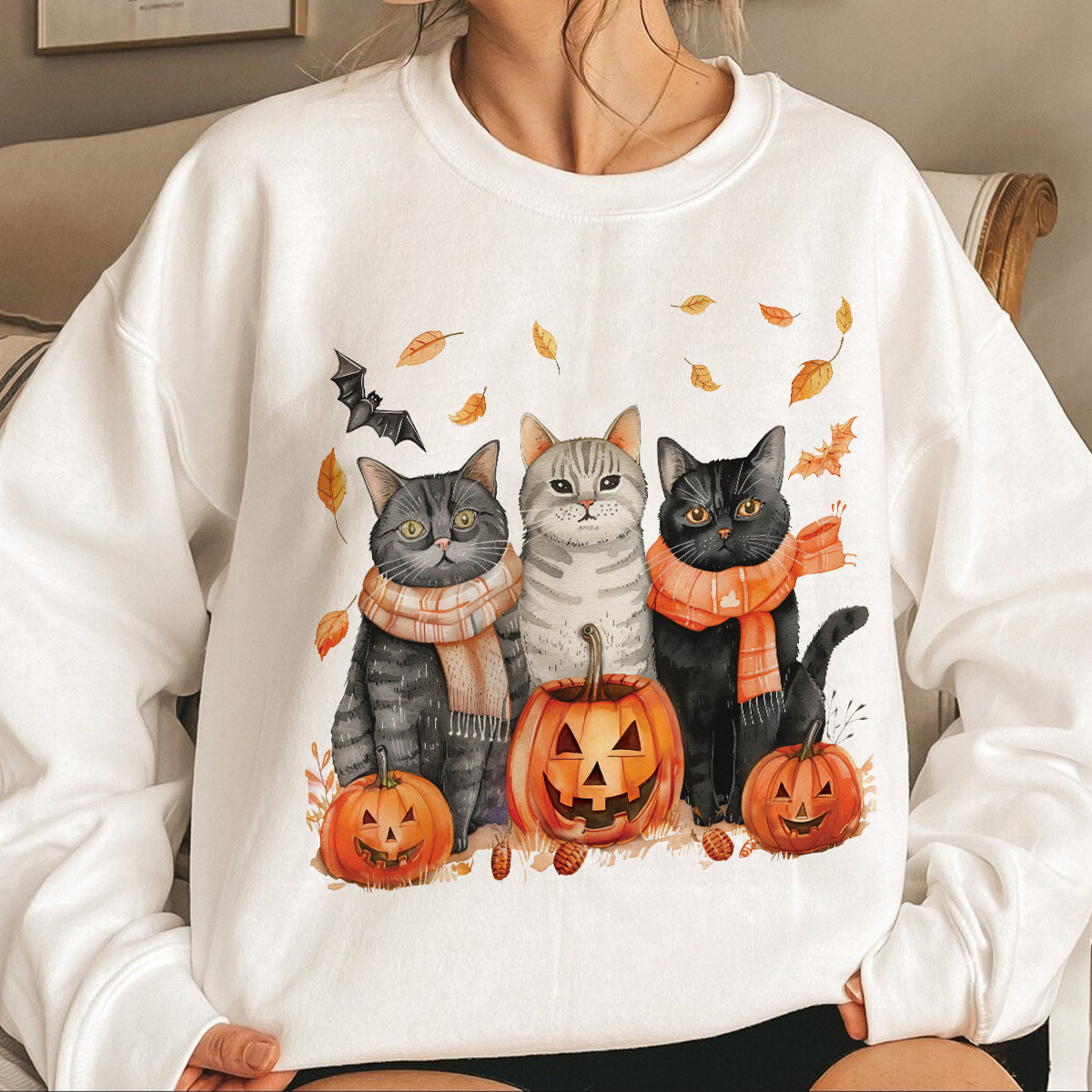 Teesdily | Halloween Cool Cats Shirt, Halloween Cat Pumpkin Bat Sweatshirt Hoodie Mug, Halloween Fall Spooky Season T-shirt, Cat Lover Gifts