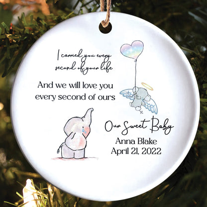 Teesdily | Customized Elephant Baby Memorial Ceramic Ornament, I Carried You We Love You Every Second Of Ours, Kid Memorial Xmas