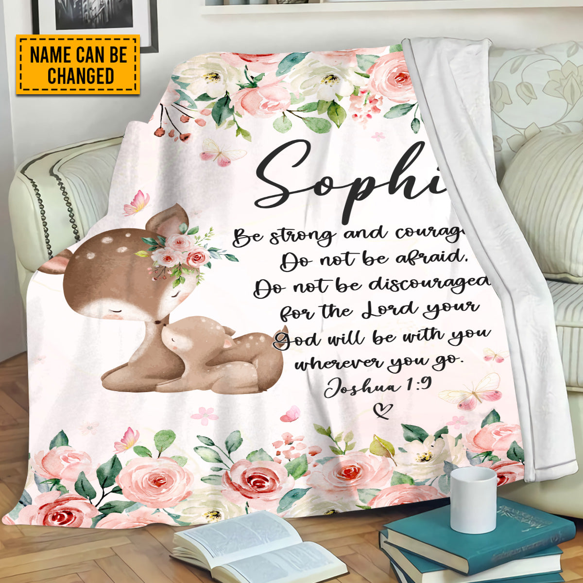 Teesdily | Deer Mom And Kid Personalized Fleece Blanket, God Verse Baby Blanket Gift, Baby Toddler Blanket, Floral Nursery Decor, Baby Shower Gifts