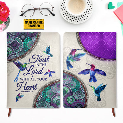 Teesdily | Customized Jesus Hummingbird Mandala Notebook, Trust In Lord With All Your Heart Notebook, Jesus Lover Gifts, Christian Leather Journal