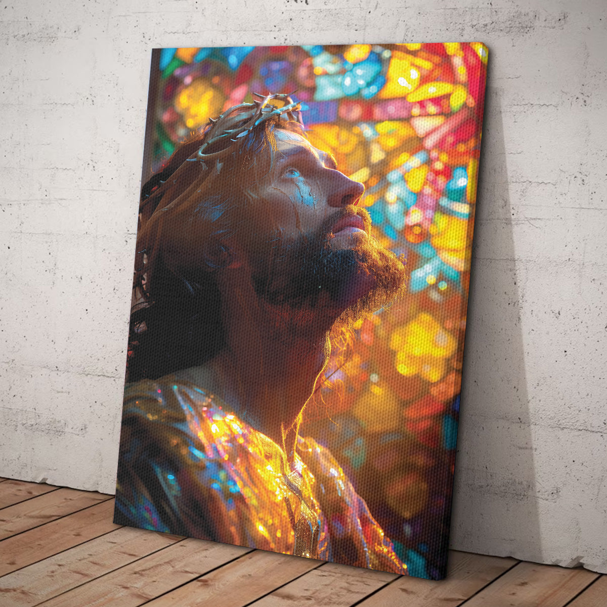 Teesdily | Jesus Portrait Art Stained Glass Design Poster, Christian Home Decor Poster Canvas, Jesus Art Religious Wall Decor, God Believers Gifts