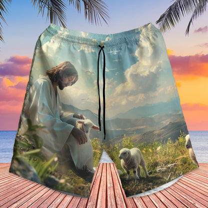 Teesdily | Jesus With Lambs Hawaiian Shirt, Give It To God And Go To Sleep Hawaii Set, Christian Art Bird Hawaii Outfit Summer, Beach Aloha Gift Men