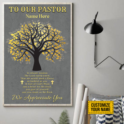 Teesdily | To Our Pastor Personalized Poster Canvas, Tree Religious Print, Pastor Appreciation Gifts, Pastor Home Wall Decor Poster Canvas