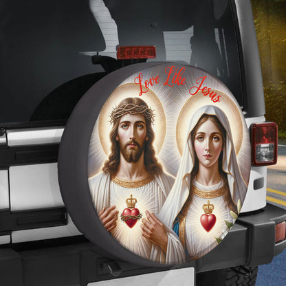 Teesdily | Jesus Mary Sacred Heart Spare Tire Cover, Love Like Jesus Tire Wheel Cover, Christian Car Accessories, Jesus Christ Durable Tire Protector