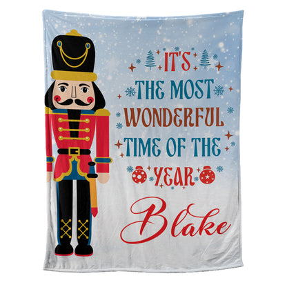 Teesdily | Custom Nutcracker Christmas Blanket, Christmas Cartoon Sherpa Blanket, Customizable Toddler Soft Throw Blanket, Christmas Gift For Boy