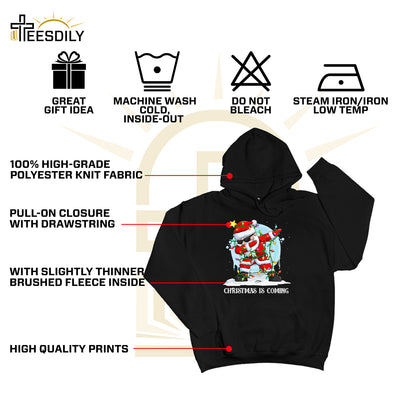 Teesdily | Funny Santa Dancing Shirt, Christmas Is Coming Sweatshirt, Santa Christmas Lights Hoodie, Family Matching Shirt For Holiday