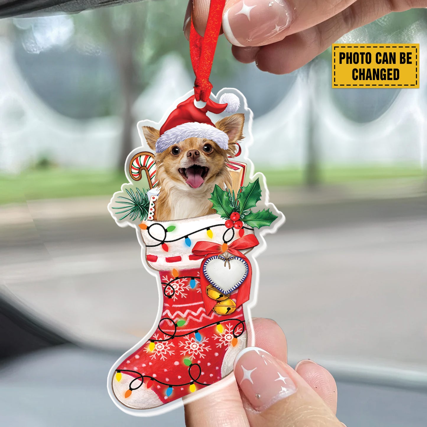 Teesdily | Custom Chihuahua Ornament Christmas, Chihuahua In Stocking Ornament Christmas, Cute Dog Mom, Christmas Dog Ornament, Dog Lover Gifts