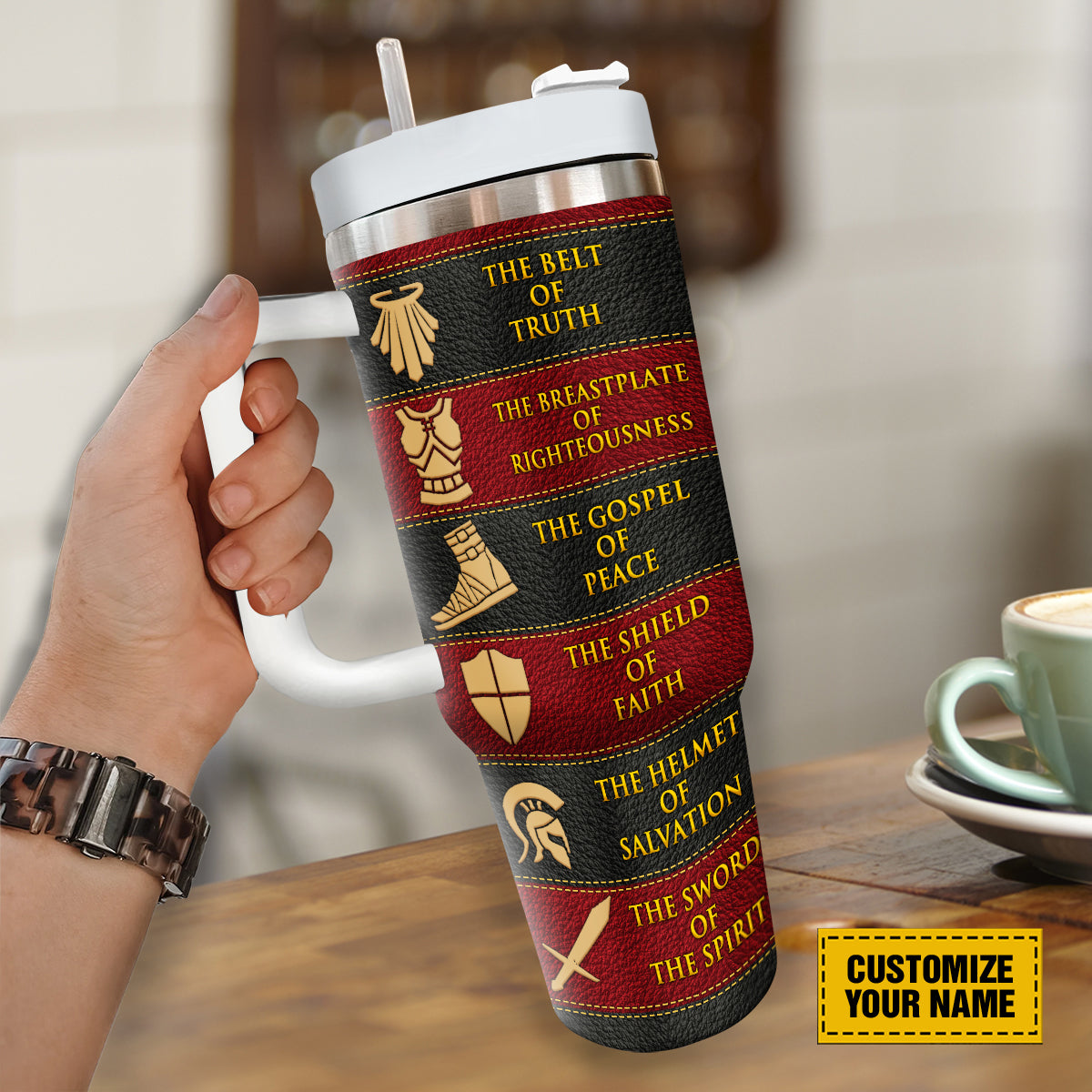 Teesdily | Personalized Armor Of God Tumbler, Put One The Full Armor Of God Water Tumbler, Faith Jesus Religious 40oz Tumbler With Handle & Straw