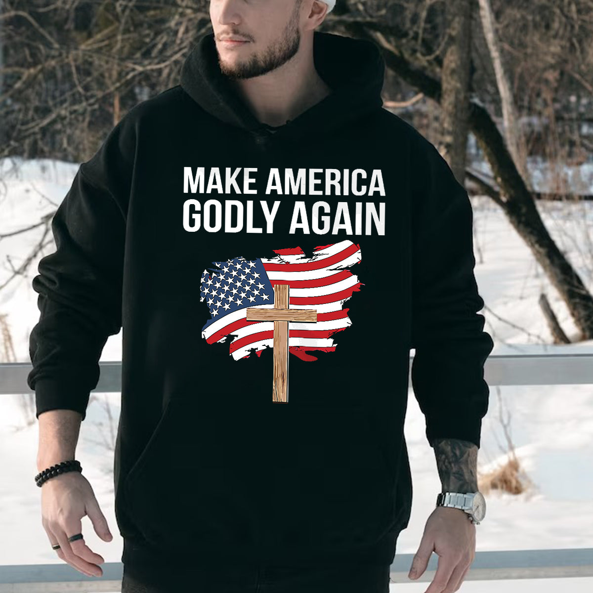 Teesdily | Jesus Cross Patriotism American Shirt, Make America Godly Again Jesus Shirt, Independence Day Unisex Tshirt Hoodie Sweatshirt Mug