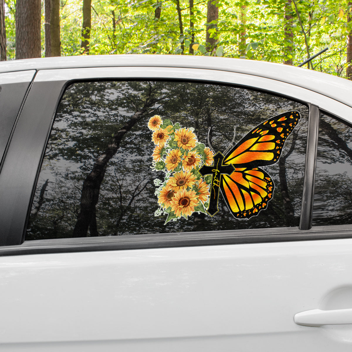 Teesdily | God Faith Butterfly Car Decal Sticker, Sunflower Faith Car Window Decal, Christian Car Decor, Jesus God Car Vinyl Decal