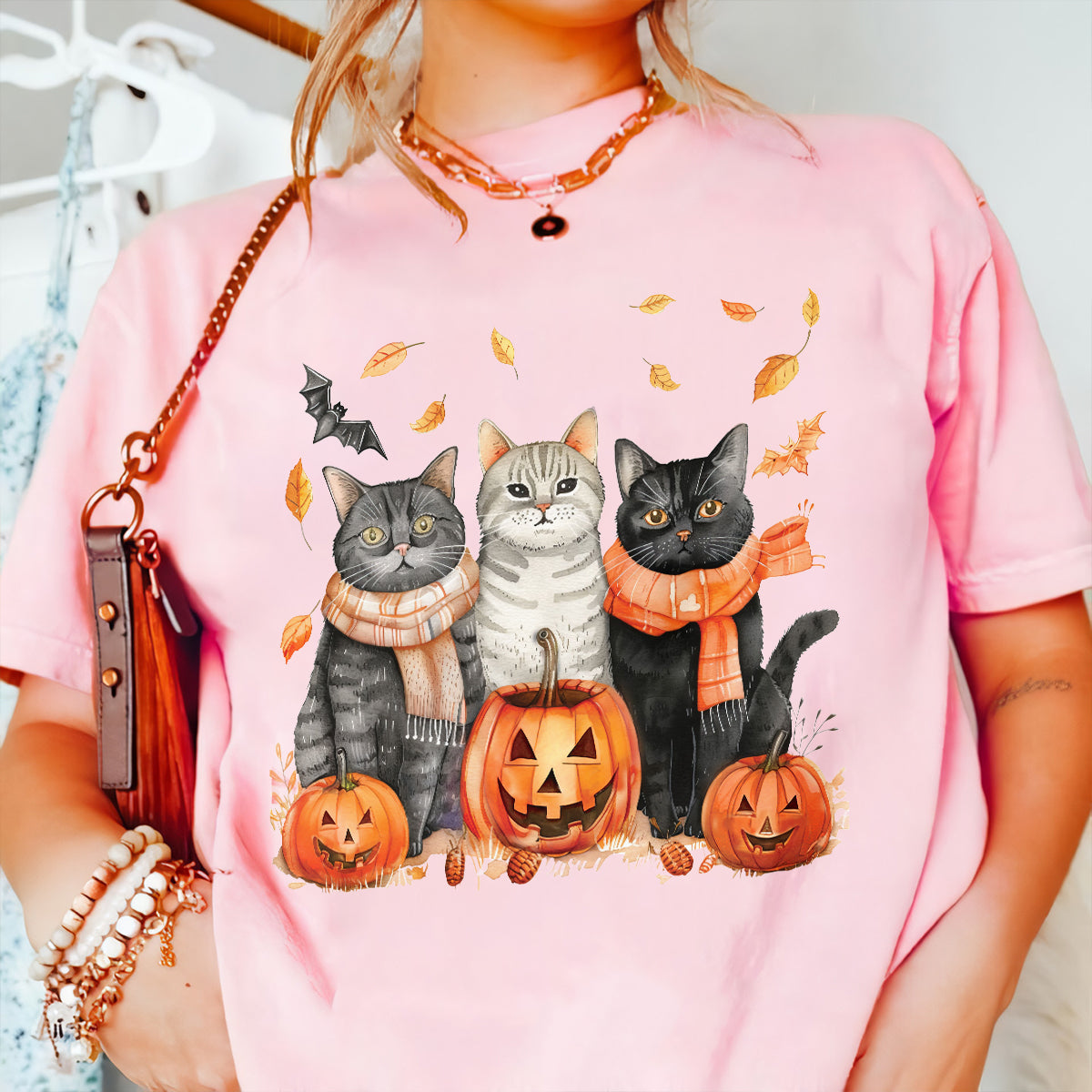 Teesdily | Halloween Cool Cats Shirt, Halloween Cat Pumpkin Bat Sweatshirt Hoodie Mug, Halloween Fall Spooky Season T-shirt, Cat Lover Gifts