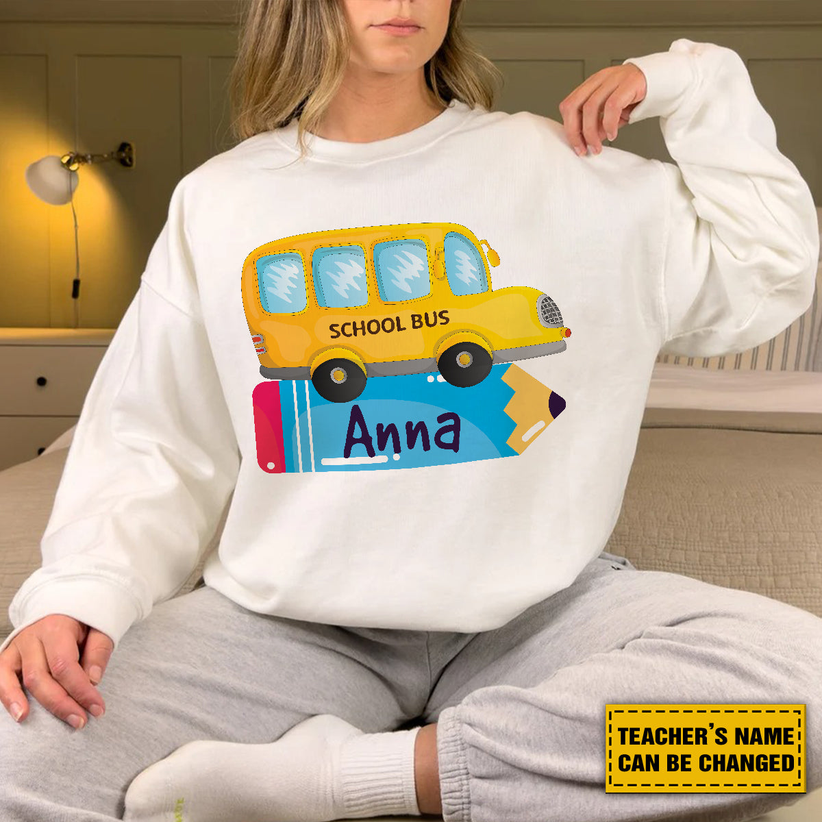 Teesdily | Teacher Customized School Bus Pencil Shirt, Back To School Day T-shirt, Teacher Life Sweatshirt Hoodie Mug, First Day Of School Gifts