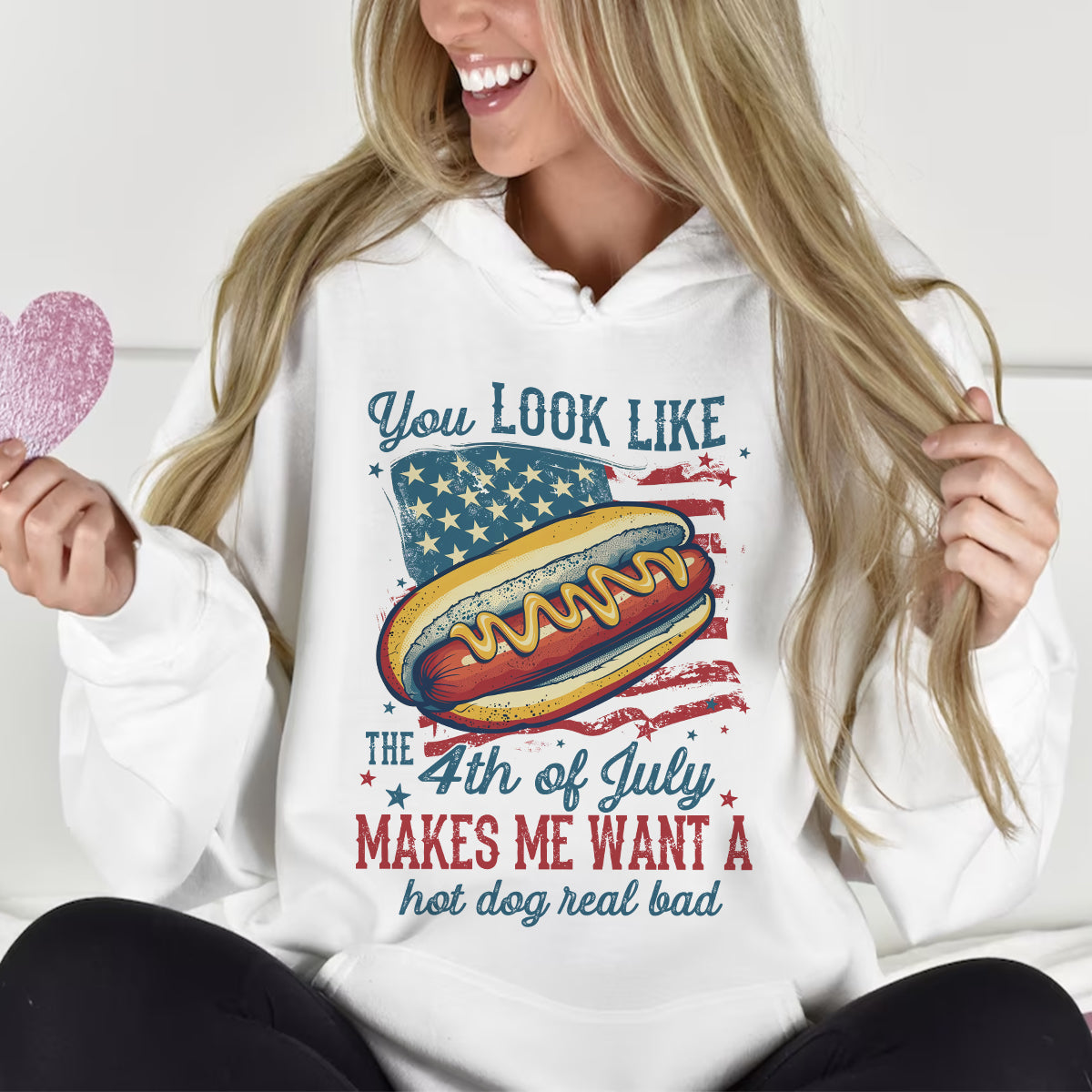 Teesdily | American Hotdog Retro Shirt, You Look Like The 4Th Of July Hoodie Sweatshirt, Independence Day Gifts Mug Tee