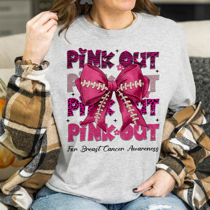 Teesdily | Breast Cancer Awareness Pink Shirt, Pink Out Tee Sweatshirt Hoodie Mug, Football Coquette T-shirt, Pink Ribbon, Game Day Shirt