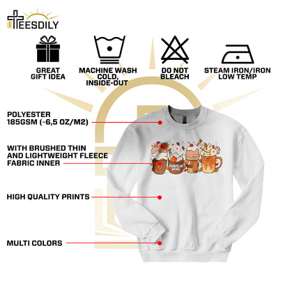 Teesdily | Halloween Pumpkin Spice Sweatshirt, Fall Thankful Coffee Cup Hoodie Mug, Halloween Pumpkin Latte Drink Tee Gift