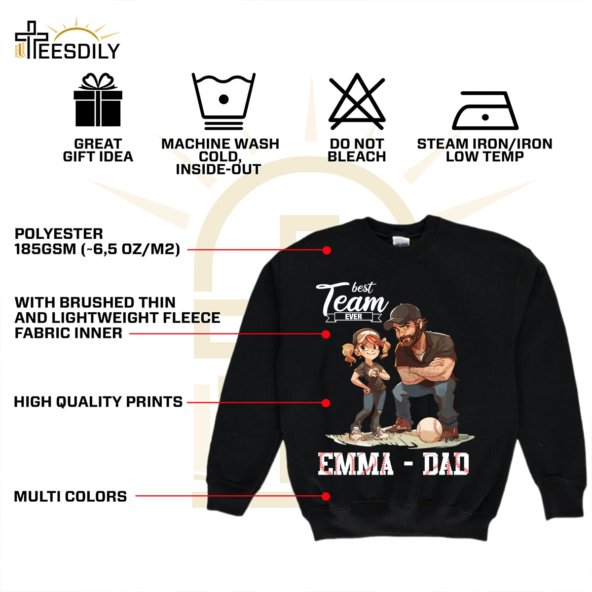 Teesdily | Customized Best Team Ever Shirt, Baseball Dad Shirt, Father Daughter Gift, Dad Tee, Unisex Tshirt Hoodie Sweatshirt Mug