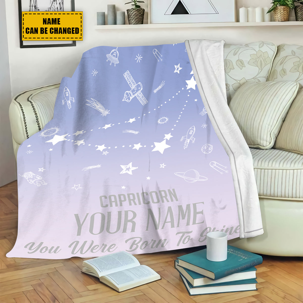 Teesdily | Capricorn Customized Fleece Blanket Constellation Blanket You Were Born To Shine Fleece Personalized Name Zodiac Blankets Astrology Gifts