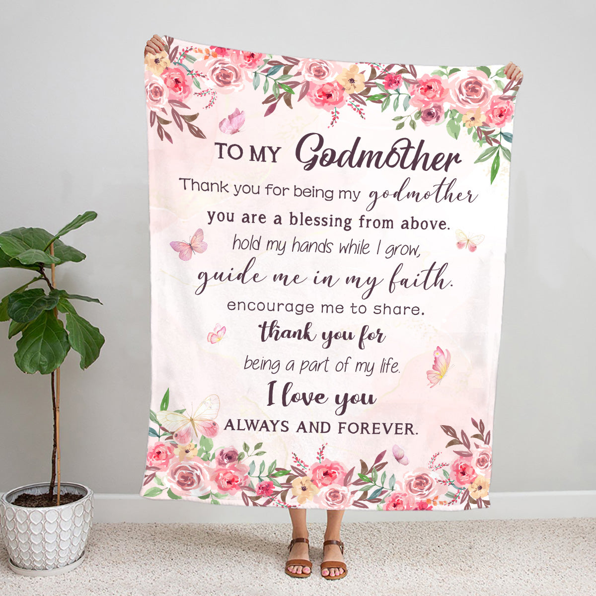 Teesdily | To My Godmother Fleece Blanket Godmother Floral Watercolor Warm Blanket Thank You For Being My Godmother Sherpa Fleece Christian Mom Gifts