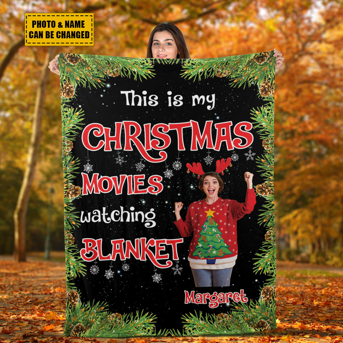 Teesdily | Customized Christmas Movie Blanket With Photo, Personalized Name Blanket, Bestfriend Christmas Gift, Merry Christmas Sherpa Blanket