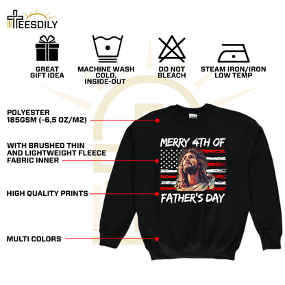 Teesdily | Jesus Dad American Flag T-shirt, Merry 4th Of Father's Day Sweatshirt, Happy Independence Day Gift, Dad Shirt Hoodie, Christian Mug Cup