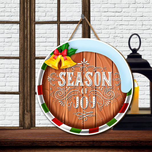 Teesdily | Christmas Front Door Sign, Season Of Joy Christmas Wooden Sign, Christmas Home Seasonal Decor, Merry Xmas Welcome Front Door Sign