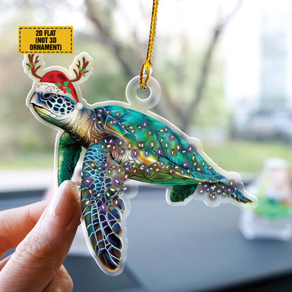 Teesdily | Turtle Christmas Ornament, Sea Turtle Ornaments, Beach Christmas Ornament, Christmas Car Hanging Ornament 2024 Gifts, 2d Flat Ornament