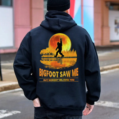 Teesdily | Bigfoot Moon Art Shirt, Bigfoot Saw Me But Nobody Believes Him Tee Sweatshirt Hoodie Mug, Funny Shirt, Bigfoot Believers Gifts