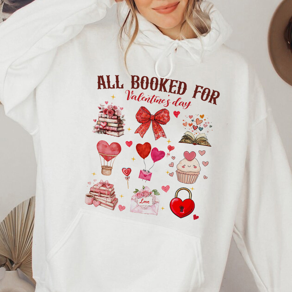 Teesdily | All Booked For Valentine's Day Shirt, Valentine Coquette Sweatshirt, Valentine's Day Coquette Bow Hoodie Mug Lover