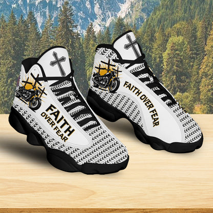 Teesdily | Ride With Jesus Basketball Shoes, Faith Over Fear Christian Running Shoes, Jesus Cross Footwear Unisex Shoes