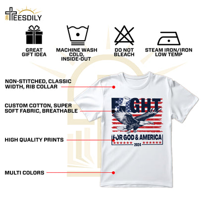 Teesdily | Eagle Fight 2024 American Flag Shirt, Fight For God And America Sweatshirt Hoodie Mug, Patriot T-shirt, American Pride Gifts