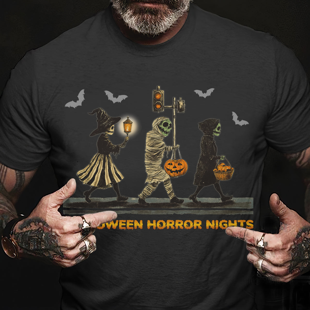 Teesdily | Halloween Horror Nights Shirt, Skeleton Witchy Halloween Sweatshirt, Pumpkin Ghost Spooky Season Hoodie Mug, Halloween Costume Gifts