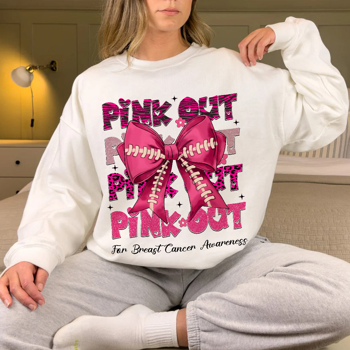 Teesdily | Breast Cancer Awareness Pink Shirt, Pink Out Tee Sweatshirt Hoodie Mug, Football Coquette T-shirt, Pink Ribbon, Game Day Shirt