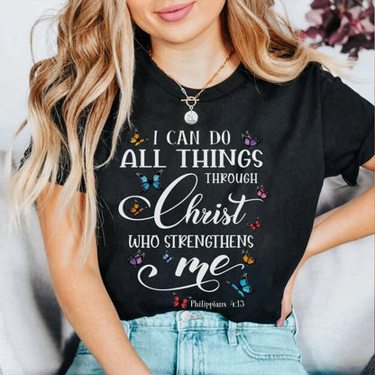 Teesdily | Jesus Butterfly Lovers Shirt, I Can Do All Things Through Christ T-shirt Hoodie Sweatshirt Mug, Christian Lovers Gifts, Faith Tee