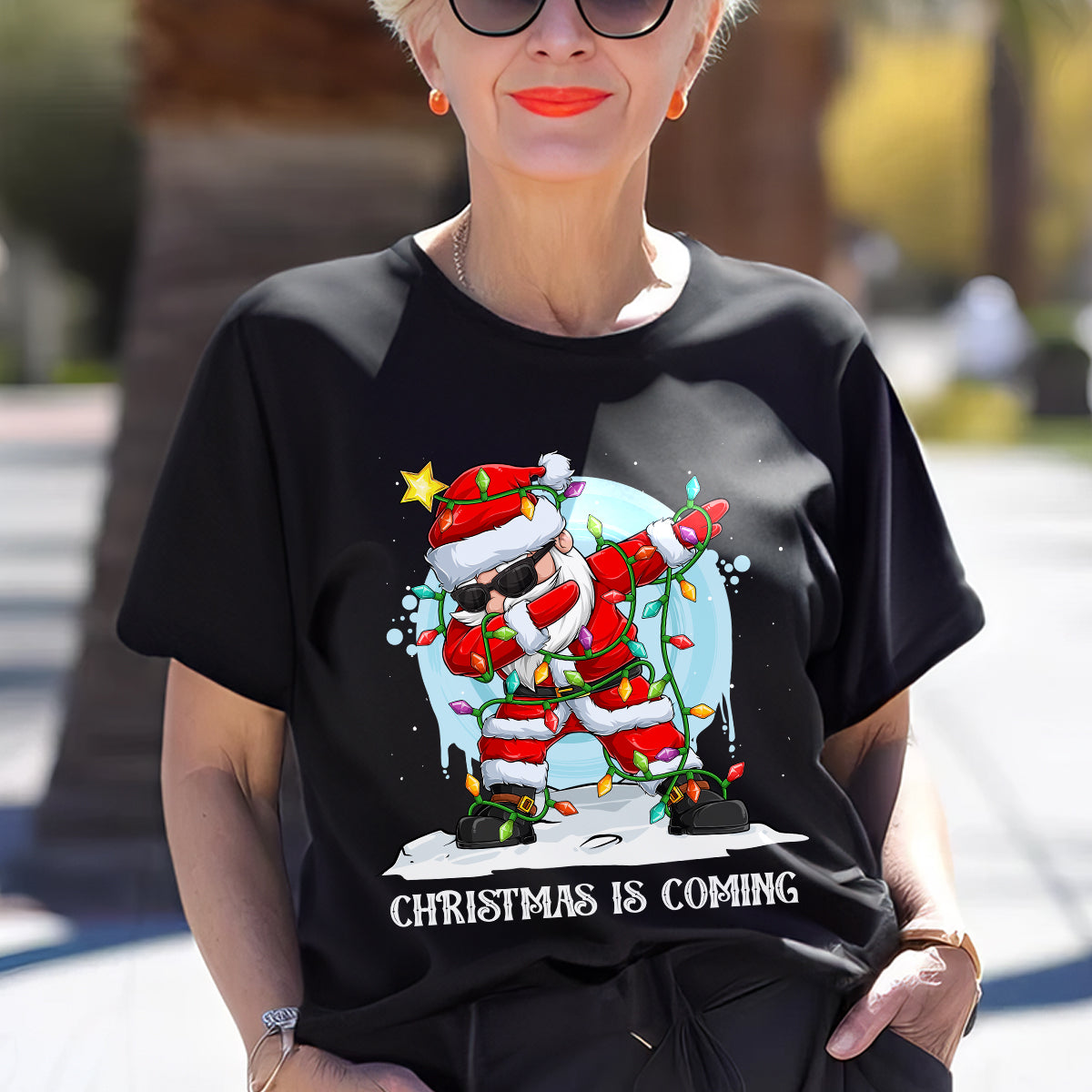 Teesdily | Funny Santa Dancing Shirt, Christmas Is Coming Sweatshirt, Santa Christmas Lights Hoodie, Family Matching Shirt For Holiday