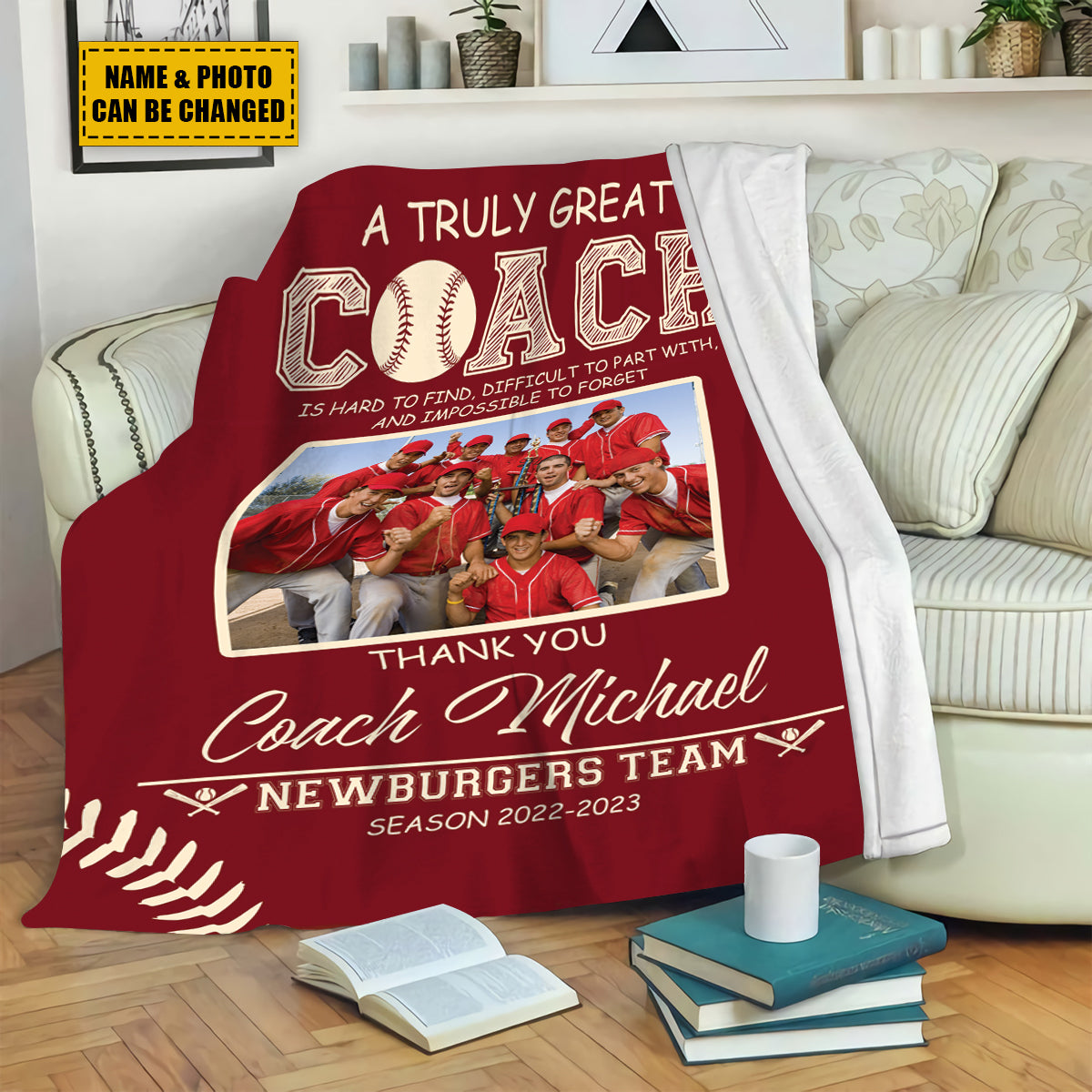 Teesdily | Personalized Baseball Coach Blanket With Picture, A Truly Great Coach Throw Blanket, Thank You Coach Gifts From Team Baseball Softball