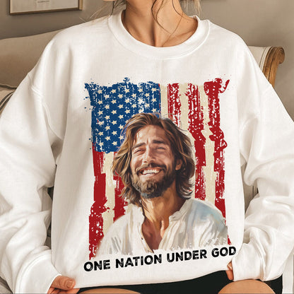 Teesdily | Jesus American Flag Shirt, One Nation Under God Sweatshirt, Christ God Hoodie, Jesus Mug Cup, Happy Independence Day, Gift For Jesus Lover