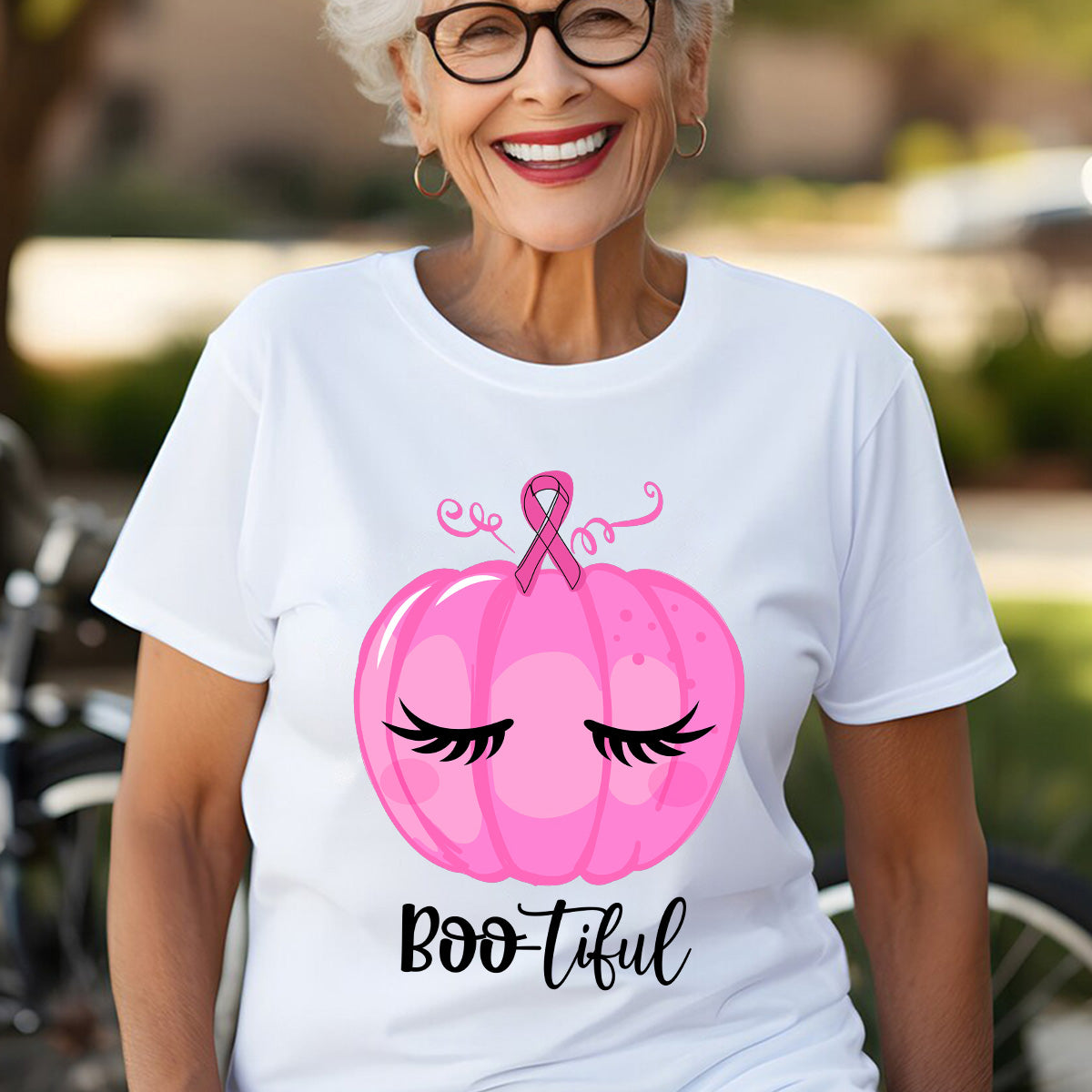 Teesdily | Pink Pumpkin Bootiful Shirt, Breast Cancer Halloween Sweatshirt, Pink Ribbon Pumpkin Cancer Fighter Hoodie Mug, Cancer Month Gift