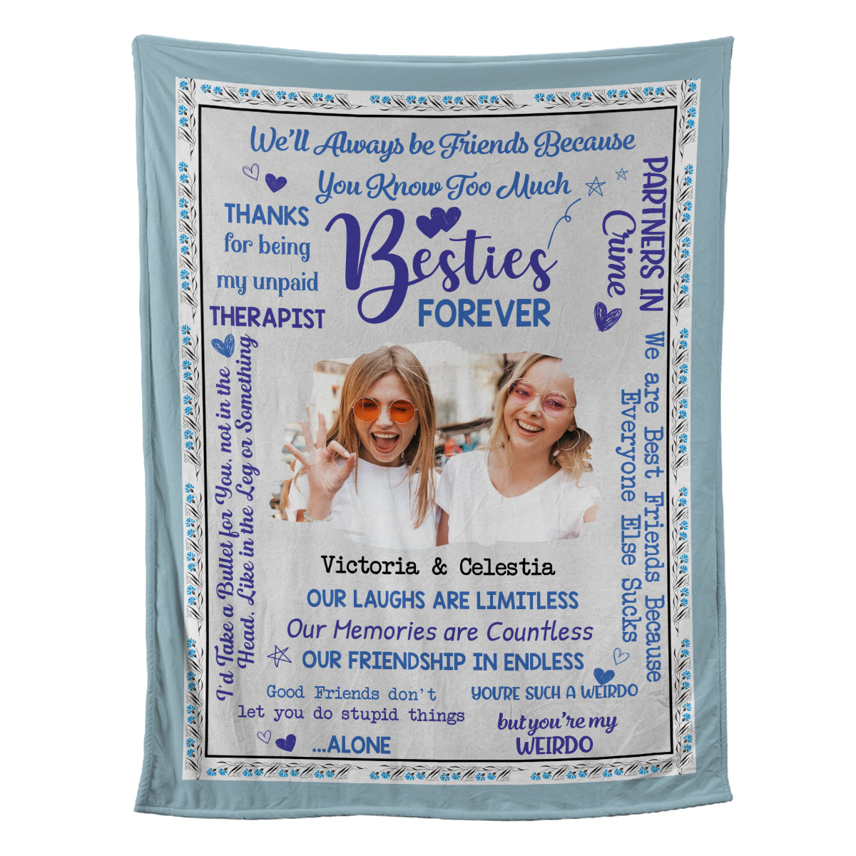 Teesdily | Personalized Besties Forever Fleece Blanket With Photo To My Best Friends Travel Blanket Inspirational Gift For Bff Besties Friendship Day