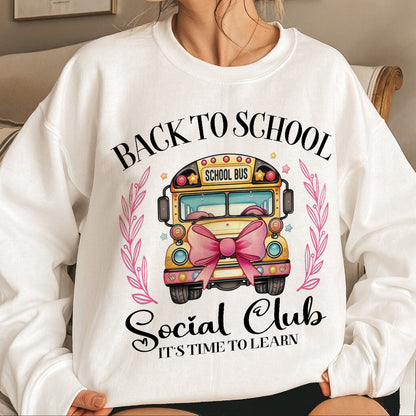 Teesdily | Back To School School Bus Shirt, Back To School Social Club It's Time To Learn Tee Hoodie Sweatshirt Mug Teacher