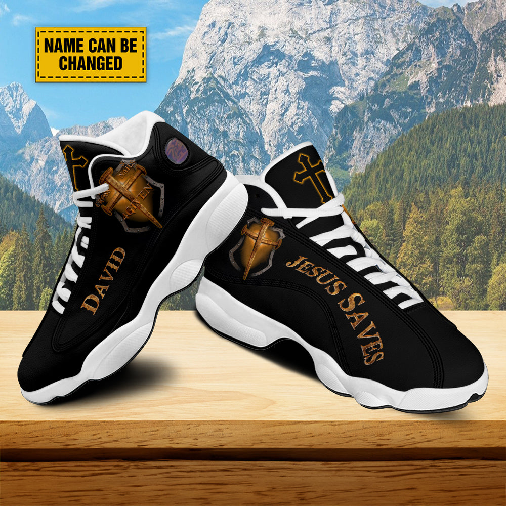 Teesdily | Customized Jesus Nails Basketball Shoes, Jesus Saves Christian Gift, Christian Basketball Shoes With Thick Soles